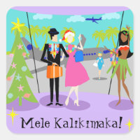 Pegatinas de Navidad Retro Hawaii