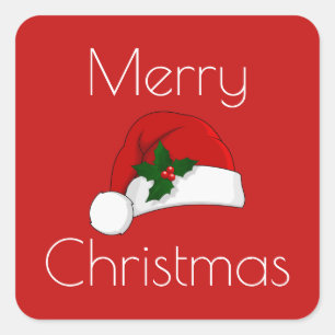 Pegatina Cuadrada Pegatinas de Navidad Santa Hat HAMbyWG