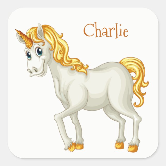 Pegatina Cuadrada Pegatinas de nombres personalizados de Unicorn (Anverso)
