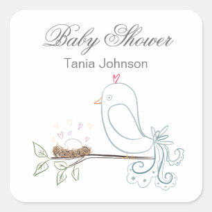 Pegatina Cuadrada Pegatinas de pájaro y nido