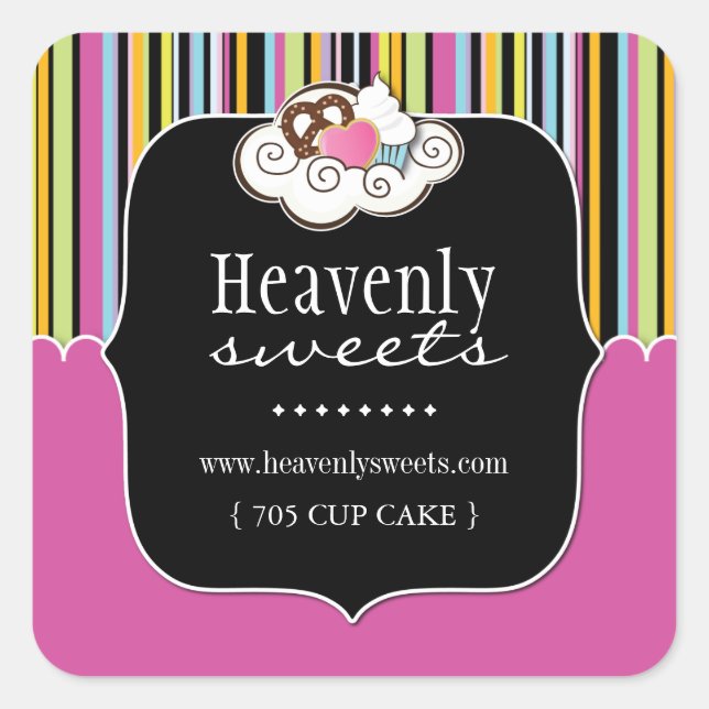 Pegatina Cuadrada Pegatinas de paquetes de pasteles divertidos (Anverso)