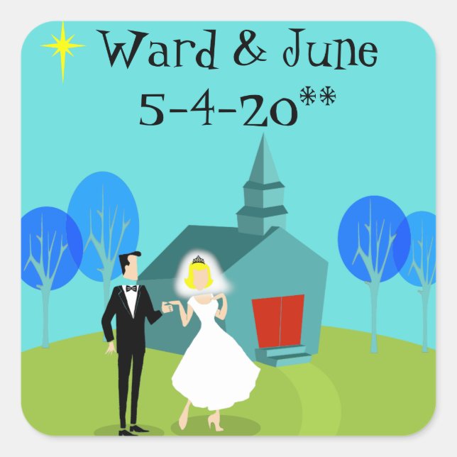 Pegatina Cuadrada Pegatinas de parejas de casamiento retro personali (Anverso)