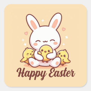 Pegatina Cuadrada ¡Pegatinas de Pascua de conejitos! Pegatinas felic