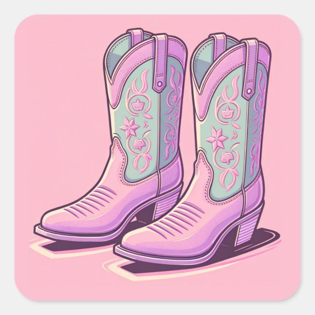 Pegatina Cuadrada Pegatinas de Pastel Cowgirl Boots (Anverso)