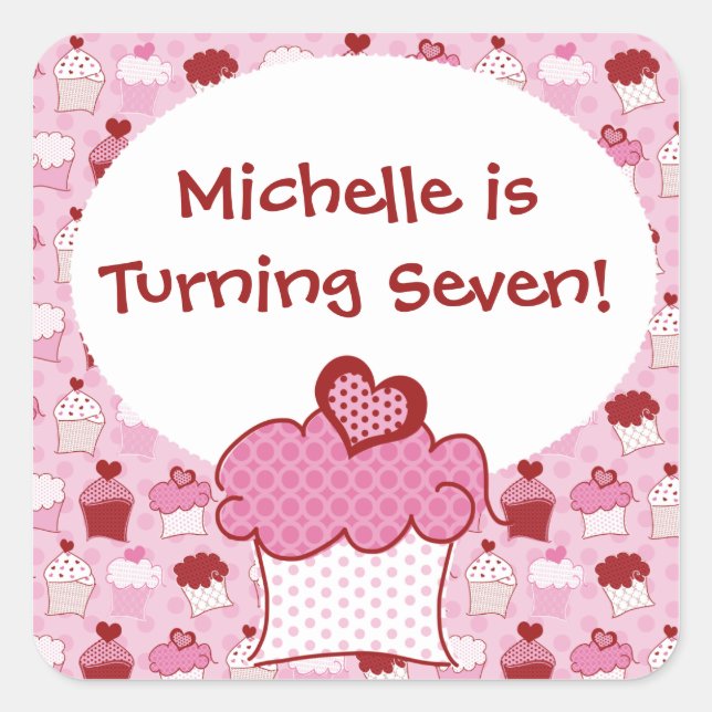 Pegatina Cuadrada Pegatinas de pastelitos dulces personalizados (Anverso)