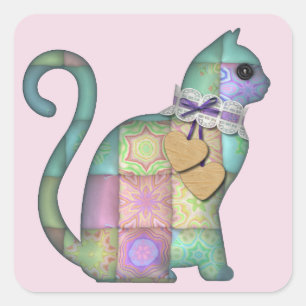 Pegatina Cuadrada pegatinas de patchwork cat