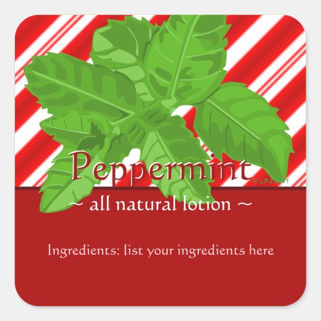Pegatina Cuadrada Pegatinas de Peppermint Square en personalizable (Anverso)