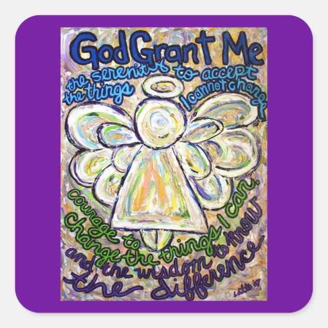 Pegatina Cuadrada Pegatinas de pintura de Serenity Prayer Angel Art (Anverso)
