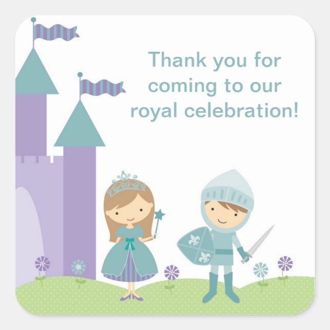 Pegatina Cuadrada Pegatinas de Princesa y Caballero (Anverso)