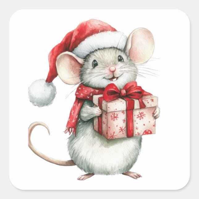 Pegatina Cuadrada Pegatinas de ratón de Navidades hábiles (Anverso)