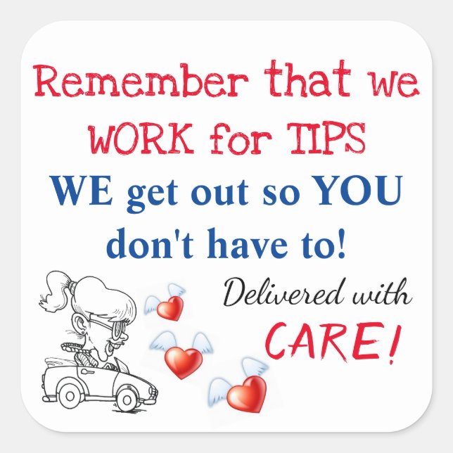 Pegatina Cuadrada Pegatinas de recordatorios de entrega (Trabajamos  (Anverso)