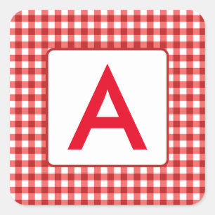 Pegatina Cuadrada Pegatinas de Red Gingham Check Monogram Square