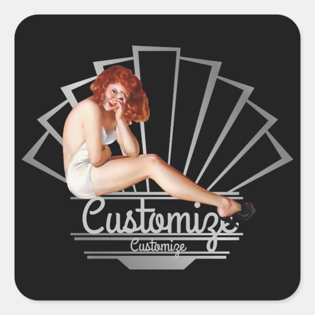 Pegatina Cuadrada Pegatinas de Redhead Pinup Chica (Anverso)