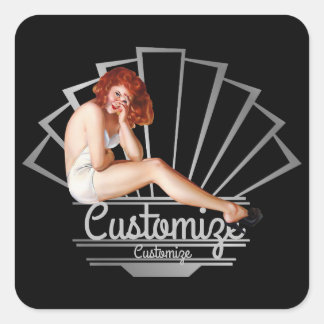 Pegatina Cuadrada Pegatinas de Redhead Pinup Chica