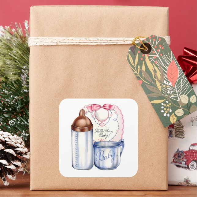 Pegatina Cuadrada pegatinas de regalo de recién nacido para cestas o (Vacaciones)