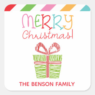 Pegatina Cuadrada Pegatinas de regalo navideño colorido y escrupulos