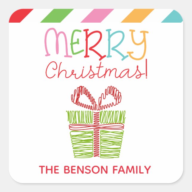 Pegatina Cuadrada Pegatinas de regalo navideño colorido y escrupulos (Anverso)