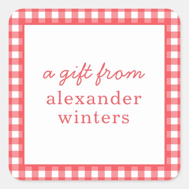 Pegatina Cuadrada Pegatinas de regalo personalizados de Gingham (Anverso)