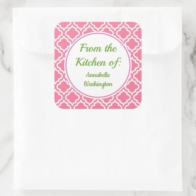 Pegatina Cuadrada Pegatinas de regalo "Spring Pink Kitchen Baking Re (Bolso)