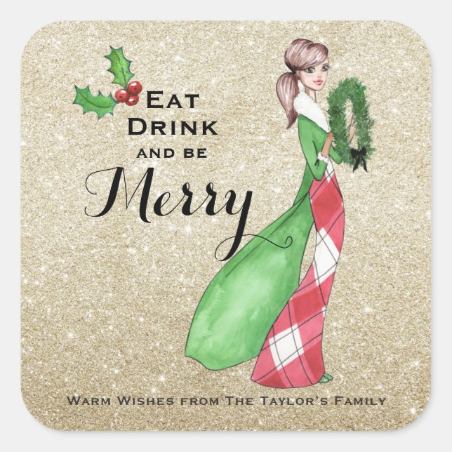 Pegatina Cuadrada Pegatinas de regalos de Be Merry Christmas (Anverso)