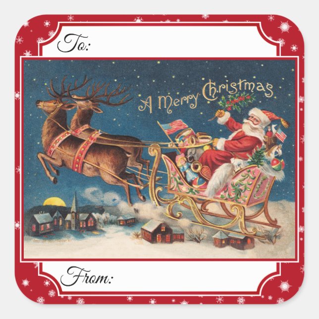 Pegatina Cuadrada Pegatinas de Regalos de Navidad Patriotic Santa Me (Anverso)
