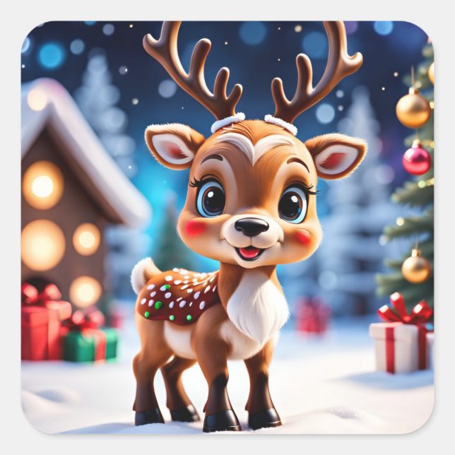 Pegatina Cuadrada Pegatinas de renos navidades (Anverso)