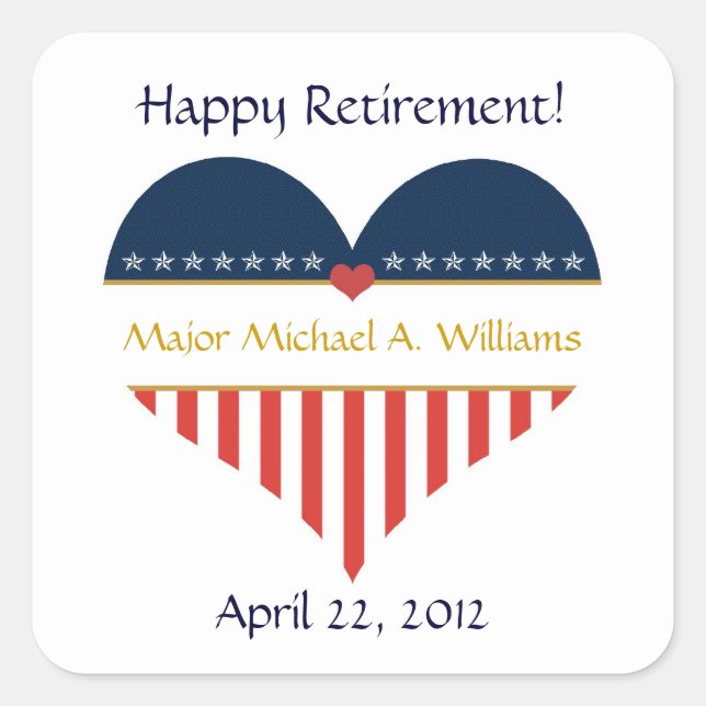 Pegatina Cuadrada PEGATINAS de retiro felices de bandera del corazón (Anverso)