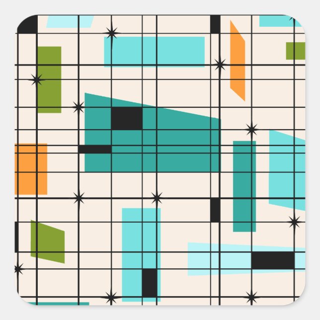 Pegatina Cuadrada Pegatinas de Retro Grid y Starburts (Anverso)