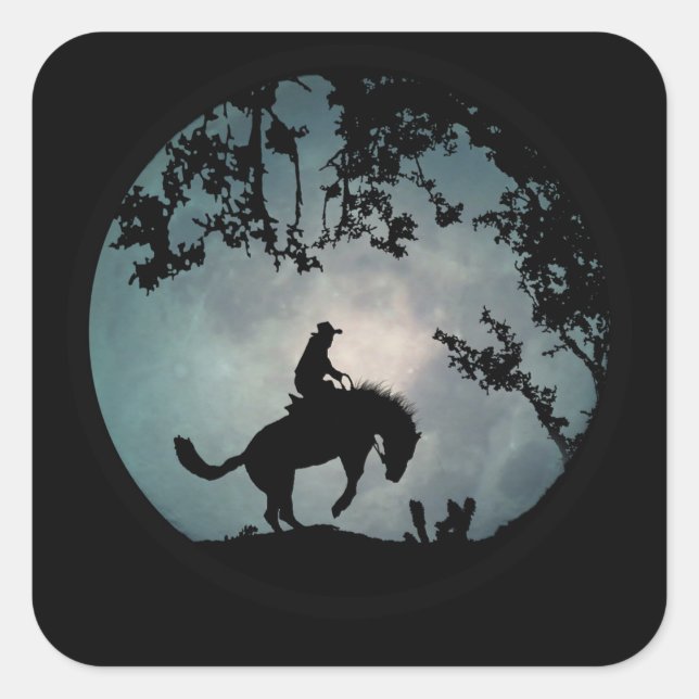 Pegatina Cuadrada Pegatinas de Rodeo Cowboy de Rider Brunc Bucking H (Anverso)