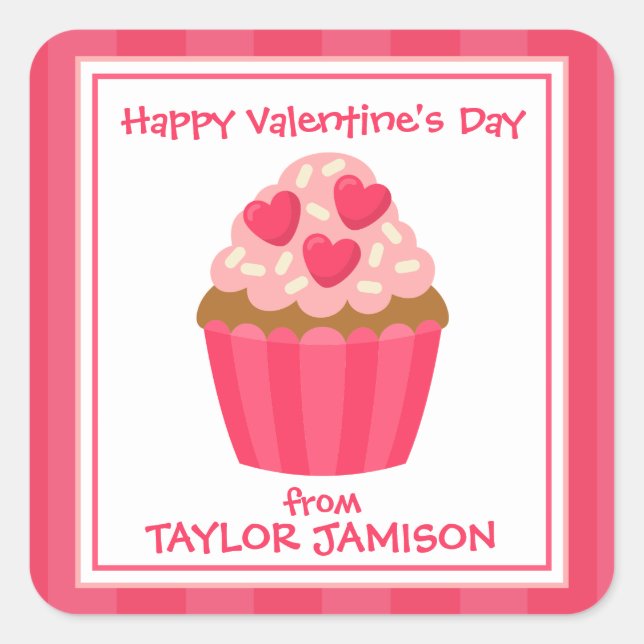 Pegatina Cuadrada Pegatinas de San Valentín personalizados con tarta (Anverso)