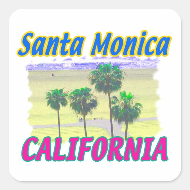 Pegatina Cuadrada Pegatinas de Santa Mónica California Palm & Beach (Anverso)