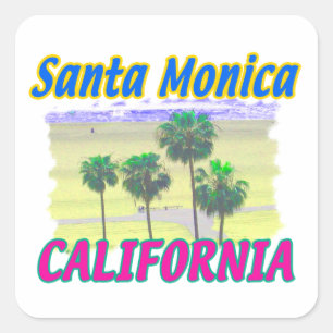 Pegatina Cuadrada Pegatinas de Santa Mónica California Palm & Beach
