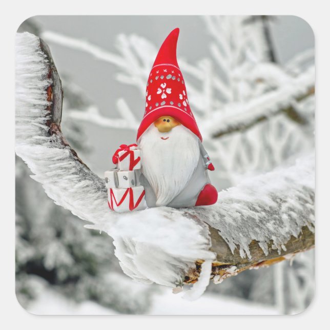 Pegatina Cuadrada pegatinas de santa tree gnome (Anverso)