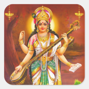 Pegatina Cuadrada Pegatinas de Saraswati - Versión 2