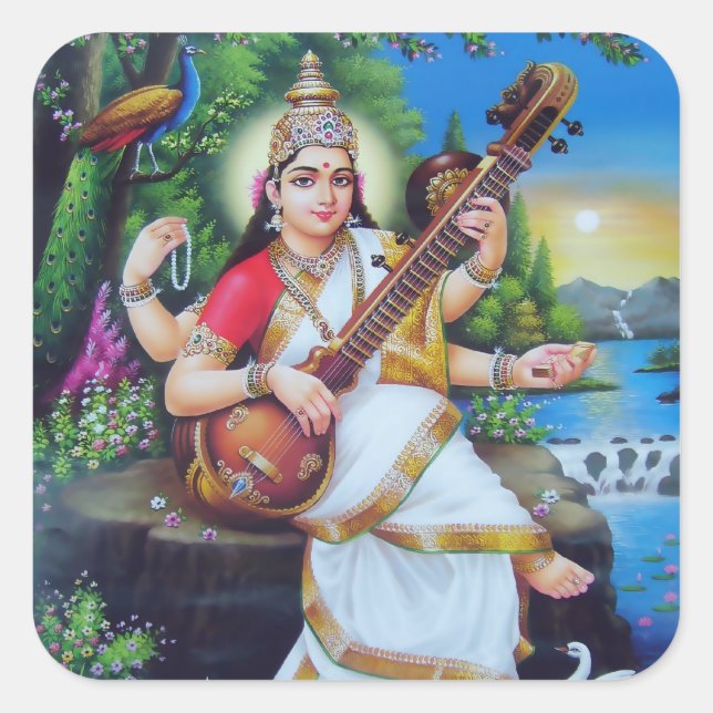 Pegatina Cuadrada Pegatinas de Saraswati - versión 3 (Anverso)