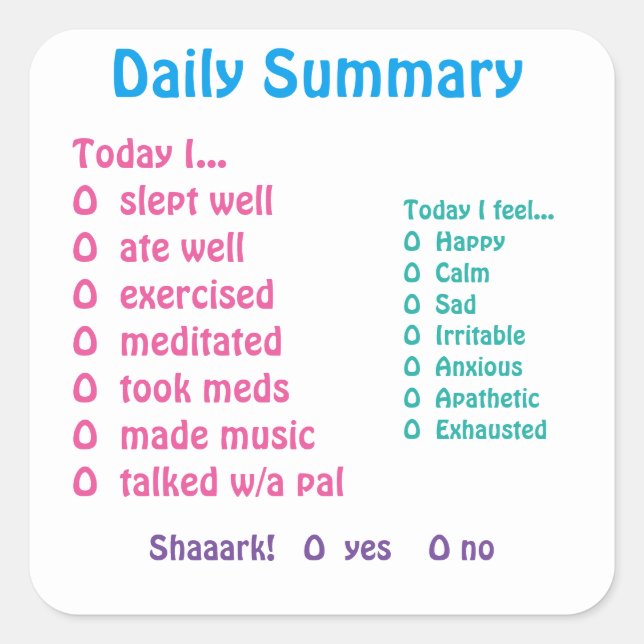 Pegatina Cuadrada Pegatinas de seguimiento de humor (Anverso)