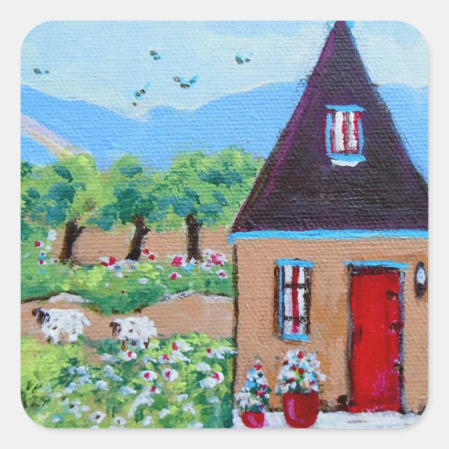 Pegatina Cuadrada Pegatinas de Sheep House (Anverso)