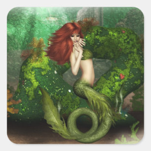 Pegatina Cuadrada Pegatinas de sirenas de Red Haired
