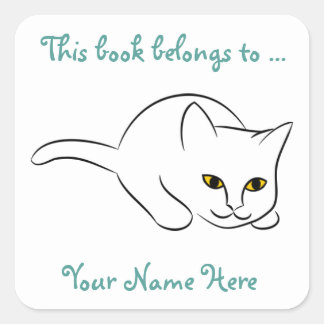 Pegatina Cuadrada Pegatinas de Sitting Kitty Personalizable Bookplat