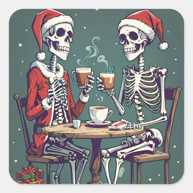 Pegatina Cuadrada Pegatinas de Skeleton Santa Claus (Anverso)