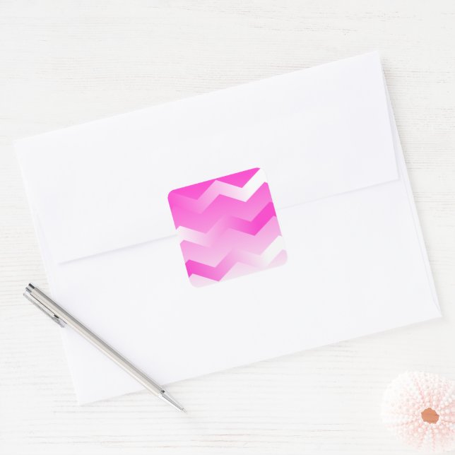 Pegatina Cuadrada Pegatinas de sobres Magenta y Chevron Blanco (Sobre)