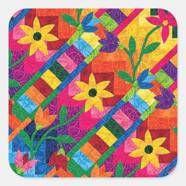 Pegatina Cuadrada Pegatinas de Sunflower Quilt (Anverso)