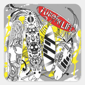 Pegatina Cuadrada pegatinas de surf de "Me gusta MI vida"