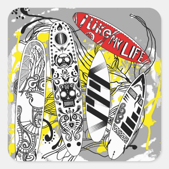 Pegatina Cuadrada pegatinas de surf de "Me gusta MI vida" (Anverso)