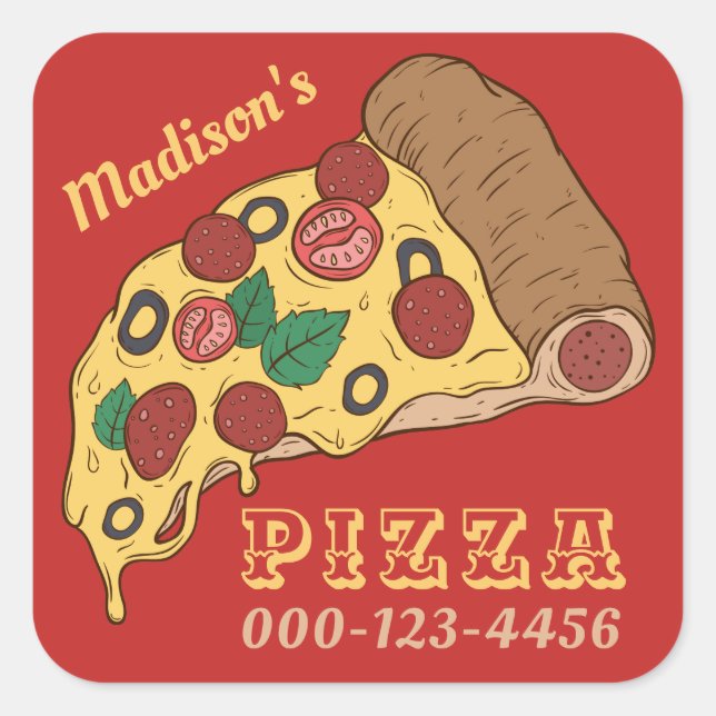 Pegatina Cuadrada pegatinas de texto y color PIZZA personalizado (Anverso)