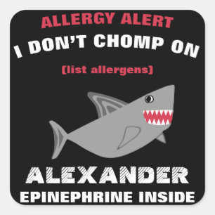 Pegatina Cuadrada Pegatinas de tiburones con alerta de alergía alime