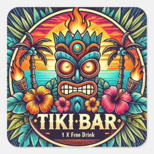 Pegatina Cuadrada Pegatinas de Tiki Bar