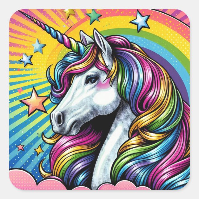 Pegatina Cuadrada ¡pegatinas de Unicornio! (Anverso)