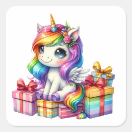 Pegatina Cuadrada Pegatinas de unicornio de bonito