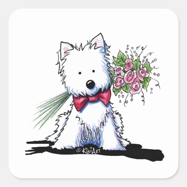 Pegatina Cuadrada Pegatinas de Valentine Prince Westie (Anverso)